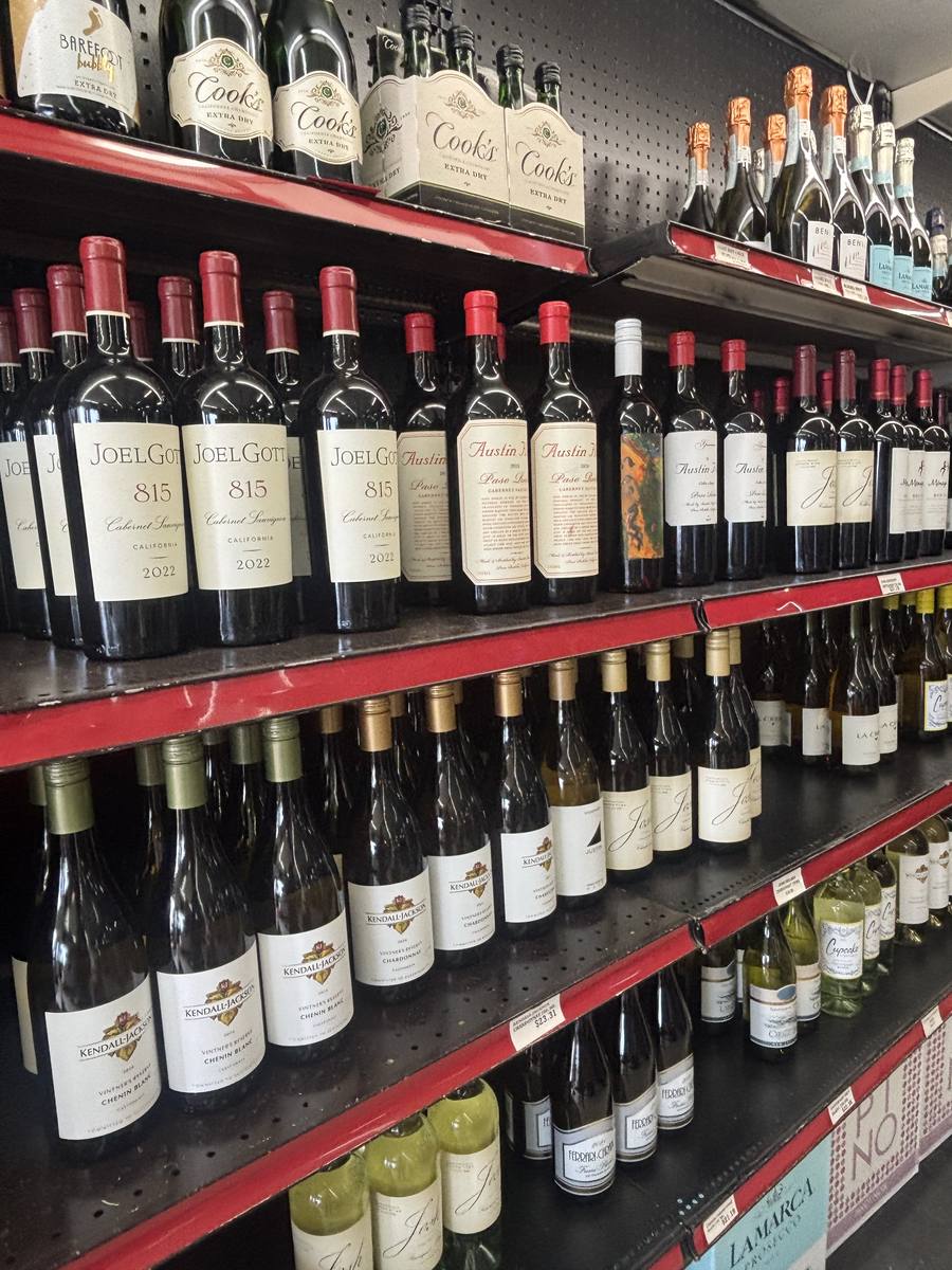 Wine shelves inside the market